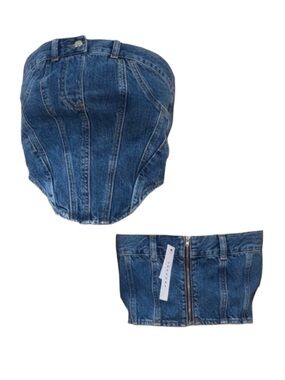 Topshop Blue Denim Cropped Corset Top